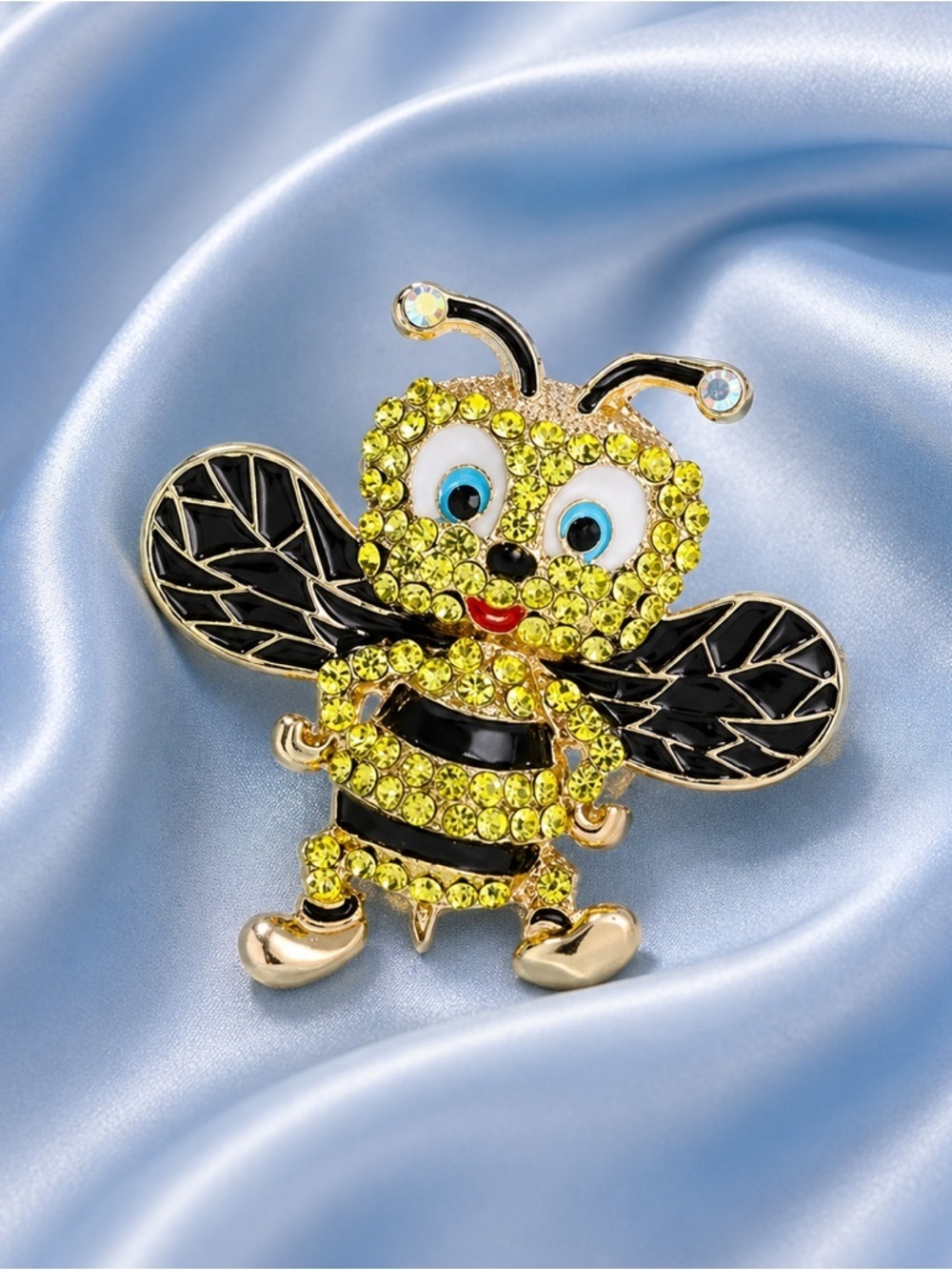 Golden Honey Bee Crystal Brooch